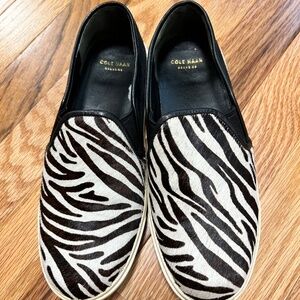 Cole Hann Black and white Zebra print slip on loafers size 6